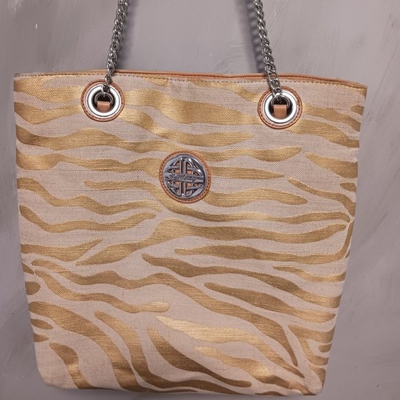 Kate Landry Gold Zebra Woven Tote - Picture 1 of 12